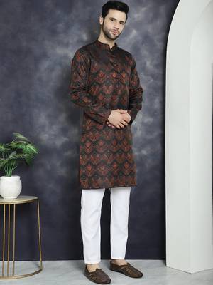 Men bronze woven silk blend kurta pajama 2