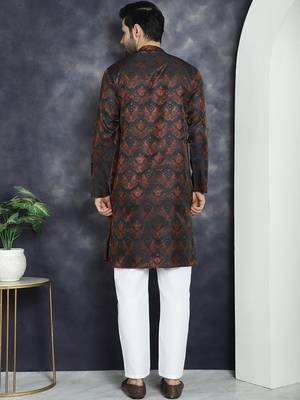 Men bronze woven silk blend kurta pajama 4