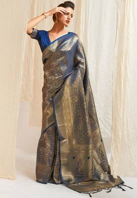 Blue Art Silk Designer Border And Pallu With Blouuse And Saree For Women 1