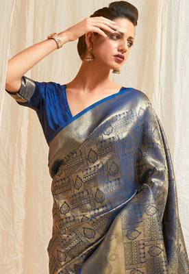 Blue Art Silk Designer Border And Pallu With Blouuse And Saree For Women 2