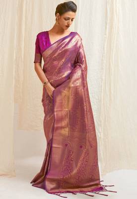 Purple Art Silk Designer Border And Pallu With Blouuse And Saree For Women 1