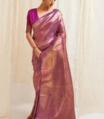 Purple Art Silk Designer Border And Pallu With Blouuse And Saree For Women