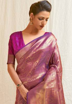 Purple Art Silk Designer Border And Pallu With Blouuse And Saree For Women 2