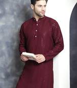 Men purple embroidered viscose rayon kurta pajama