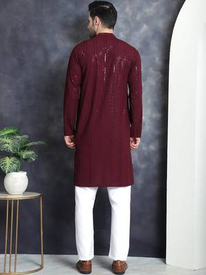 Men purple embroidered viscose rayon kurta pajama 4
