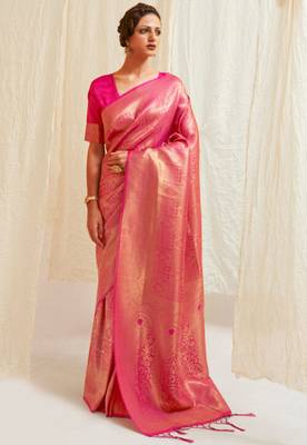 Rani Pink Art Silk Designer Border And Pallu With Blouuse And Saree For Women 1