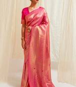 Rani Pink Art Silk Designer Border And Pallu With Blouuse And Saree For Women
