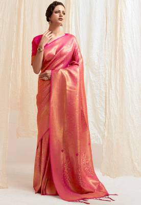 Rani Pink Art Silk Designer Border And Pallu With Blouuse And Saree For Women 3
