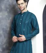 Men blue embroidered viscose rayon kurta pajama