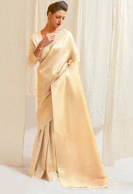 Cream Art Silk Designer Border And Pallu With Blouuse And Saree For Women 1