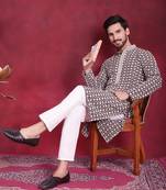 Men brown embroidered viscose rayon kurta pajama