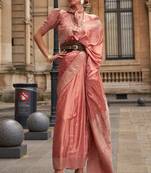 Peach Banarasi Style Silk Blend Designer Border And Pallu Saree With Blouse For Women 
