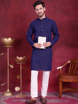 Men blue embroidered georgette kurta pajama 1