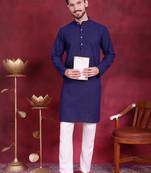 Men blue embroidered georgette kurta pajama