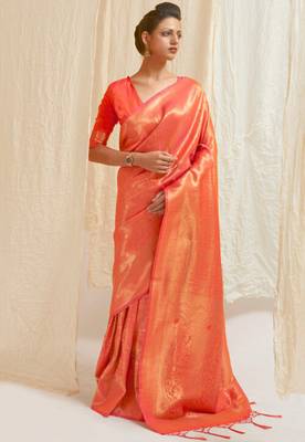 Orange Art Silk Designer Border And Pallu With Blouuse And Saree For Women 1