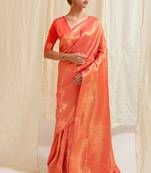 Orange Art Silk Designer Border And Pallu With Blouuse And Saree For Women