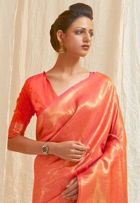 Orange Art Silk Designer Border And Pallu With Blouuse And Saree For Women 2
