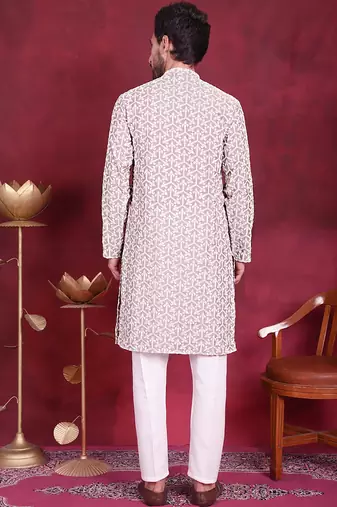 Men grey embroidered cotton kurta pajama