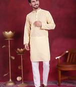 Men yellow embroidered georgette kurta pajama