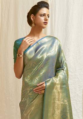 Teal Art Silk Designer Border And Pallu With Blouuse And Saree For Women 1