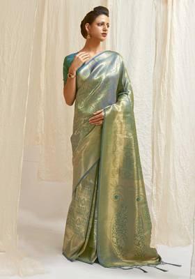 Teal Art Silk Designer Border And Pallu With Blouuse And Saree For Women 2