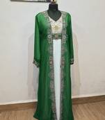 Green & White color luxurious Full Sleeves Handmade Two-Piece Jacket Style Moroccan Kaftan.