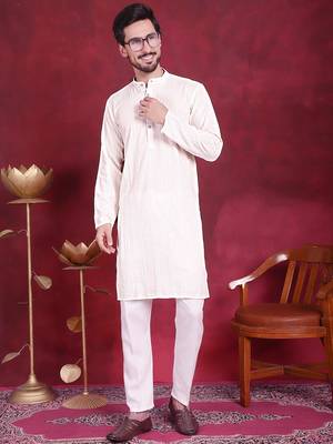 Men white embroidered viscose rayon kurta pajama 1