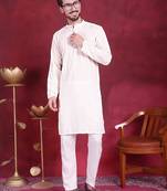 Men white embroidered viscose rayon kurta pajama