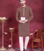 Men orange embroidered viscose rayon kurta pajama