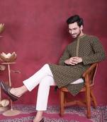 Men green embroidered viscose rayon kurta pajama