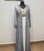 Gray & White color luxurious Full Sleeves Handmade Two Piece Jacket Style Moroccan Kaftan.