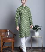 Men green printed blended cotton kurta pajama