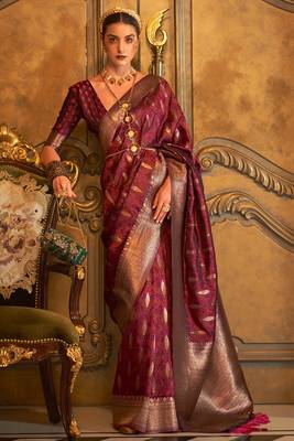 Marron Silk Designer Border And Pallu With Blouse And Saree For Women 1