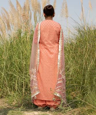 Peach banarsi booti embroidered suit 3