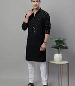 Men black embroidered rayon kurta pajama