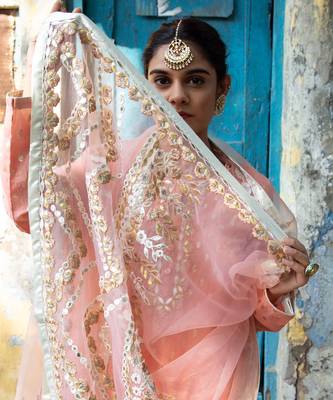 Peach banarsi booti embroidered suit 5