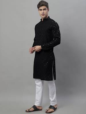 Men black embroidered rayon kurta pajama 2