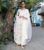 Off- white banarsi booti embroidered suit