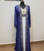 Navy Blue & White color luxurious Full Sleeves Handmade Two Piece Jacket Style Moroccan Kaftan.