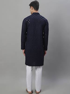Men blue embroidered rayon kurta pajama 4