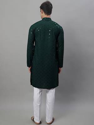 Men green embroidered rayon kurta pajama 4