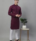 Men purple embroidered rayon kurta pajama