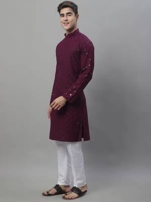 Men purple embroidered rayon kurta pajama 2