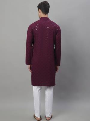 Men purple embroidered rayon kurta pajama 4
