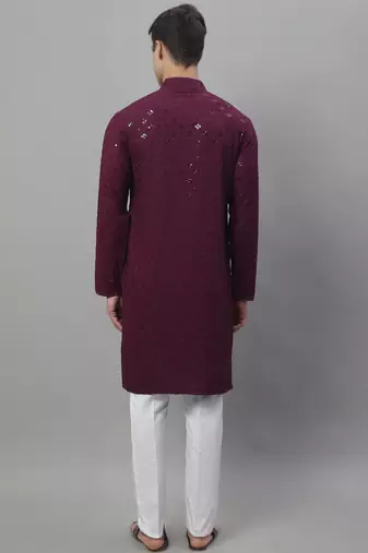 Men purple embroidered rayon kurta pajama