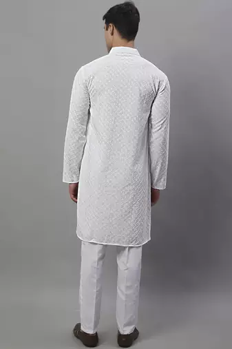 Men white embroidered rayon kurta pajama