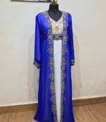 Royal Blue & White color Full Sleeves Handmade Two Piece Jacket Style Moroccan Kaftan