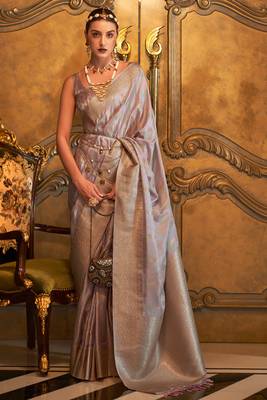 Grey Silk Designer Border And Pallu With Blouse And Saree For Women 1