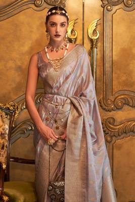 Grey Silk Designer Border And Pallu With Blouse And Saree For Women 2