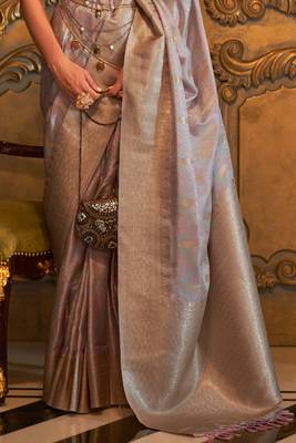 Grey Silk Designer Border And Pallu With Blouse And Saree For Women 4
